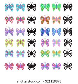 Set of cartoon colorful butterflies. Isolated design elements for decoration. Can be use for the site, logo, icon.
