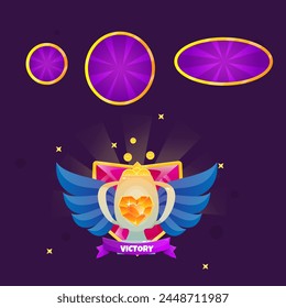 Set Of Cartoon Colorful Circle And Oval Frames Of Windows Banners For Avatar Or Game Item Icon Purple With Golden Border Victory Badge Vector Design