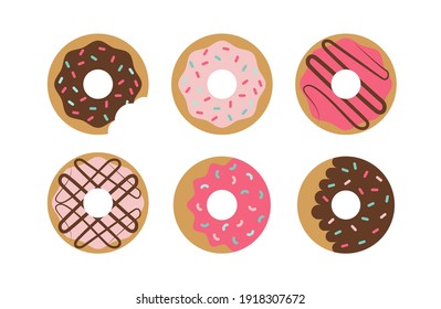 Set of cartoon colorful donuts isolated on white background. esp