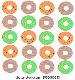 Set of cartoon colorful donuts.Illustration in flat style