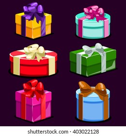 Set of Cartoon colorful gift boxes. Vector illustration.