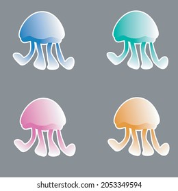 set of cartoon colorful jellyfish stickers