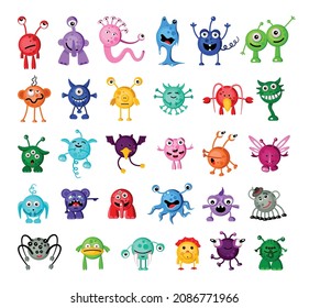 Set of cartoon colorful monsters. Childrens illustrations.