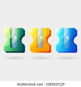 Set of cartoon colorful Pencil Sharpener stationary. Vector drawings with lights and shadows. 