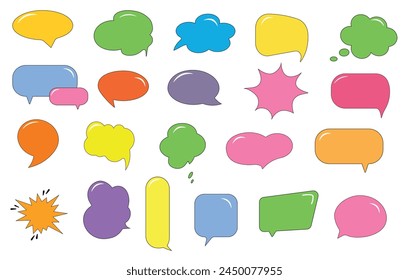 Set of  cartoon colorful speech bubbles.   Talk bubble box. Speak balloon. Communication, dialog, feedback vector symbols. Vector illustration.