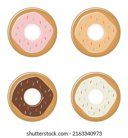 Set of cartoon colorful Sweet donut with glaze, isolated on white background. Vector illustration