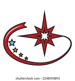 A set of cartoon colorful vector illustrations of stars isolated on a white background.