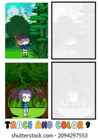 conjunto de páginas de color de dibujos animados, Trace y color, sea ,park, city Collection of 2 ilustraciones. Libro de colorear. ilustración vectorial para niños 9