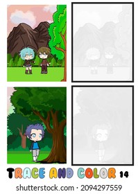 set of cartoon coloring pages ,Trace and color, sea ,park, city Collection of 2 illustrations. Coloring book. vector Illustration for children 14