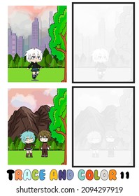 set of cartoon coloring pages ,Trace and color, sea ,park, city Collection of 2 illustrations. Coloring book. vector Illustration for children 11