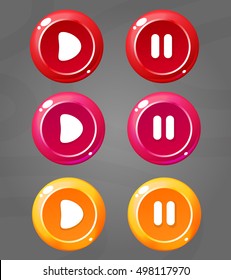 Set of Cartoon Colors Buttons. Vector ui for game or web. Button play and stop.