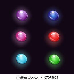 Set of cartoon colors gems. Vector gui assets collection for game design.