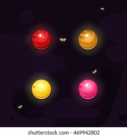Set of cartoon colors gems. Vector gui assets collection for game design. Fairy elements.