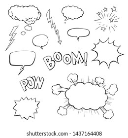 set of cartoon comic bubbles, Boom, Pow