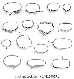 set of cartoon comic speech bubbles, halftone shadows