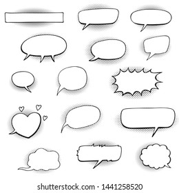 set of cartoon comic speech bubbles, halftone shadows