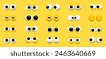 Set of cartoon, comical eyes. Cute character with round eyes and eyelashes.
Shiny, bulging, eyes with emotions. Angry looking down, up, left, right. Shaky, stupid, funny pairs of eyes. Vector