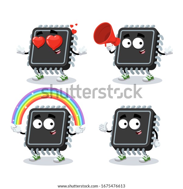 Animed Computer Chip Set Cartoon Computer Cpu Hardware Microchip Stock Vector (Royalty Free ...