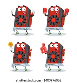 set of cartoon computer video graphics card character mascot on white background