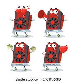 set of cartoon computer video graphics card character mascot on white background