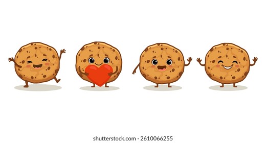 set of cartoon cookies isolated on white background. Cute cookie in flat style for menu, card. Vector illustration
