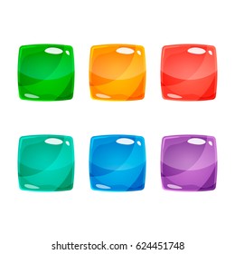 Set of cartoon cool shiny glossy colorful rectangles vector illustration. Vector glowing asset for gui design isolated on white background.
