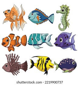 Set of Cartoon Coral Fish