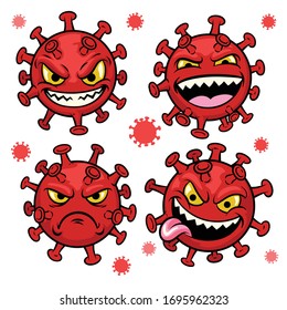 set cartoon of corona virus character