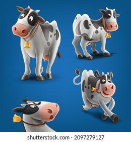 set of cartoon cows for farm graphics