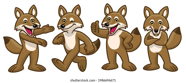 Set Of Cartoon Coyote Mascot Character