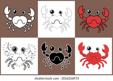 Set of cartoon CRAB in 6 styles, Vector illustration