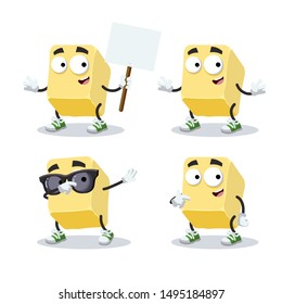 set of cartoon creamy butter or margarine character mascot on white background