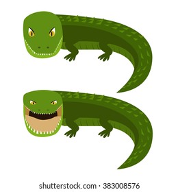 Set of cartoon crocodile in flat style, vector
