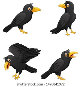 Набор мультяшных ворон с разными выражениями. векторная иллюстрация