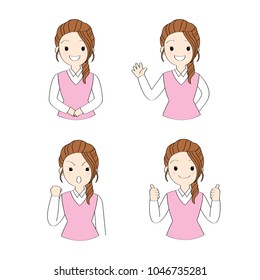 Set cartoon cute actions sweet woman vector.