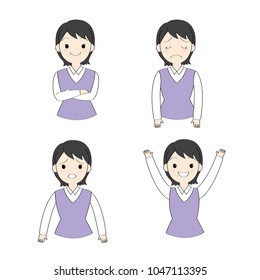 Set cartoon cute actions working woman vector.
