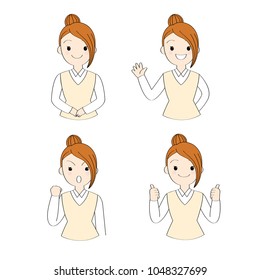 Set cartoon cute actions working woman vector.