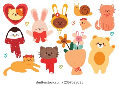 set of cartoon cute animal element sticker. for kids sticker, cute doodle collection