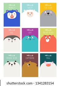 Set Of Cartoon Cute Animal Faces