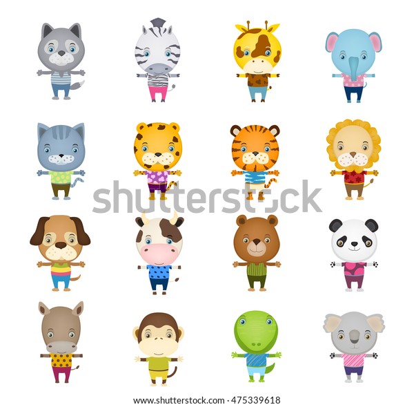 Set Cartoon Cute Animal Wearing Tshirts Stock Vector (Royalty Free ...