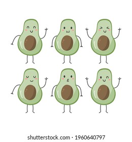 
Set of cartoon cute avocado characters