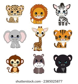 Set with cartoon cute baby animals