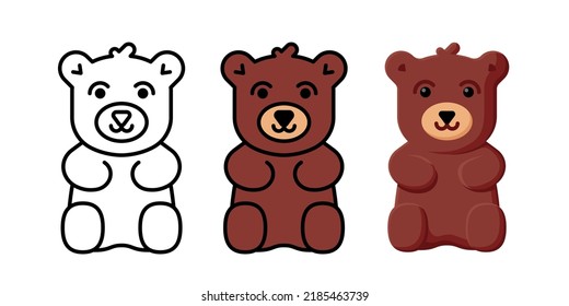 Set cartoon cute baby outline teddy bear toy vector illustration