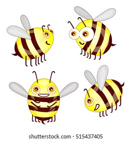 Set cartoon cute bees isolated on white background vector illustration