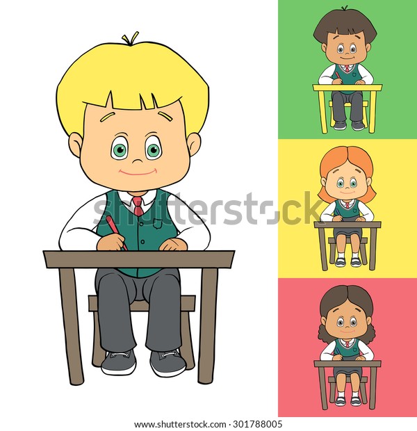 Set Cartoon Cute Boys Girls School Stock Vector Royalty Free