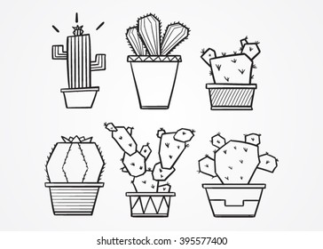 Set of cartoon cute cacti