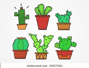 Set of cartoon cute cacti 