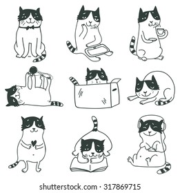 Set of cartoon cute cats