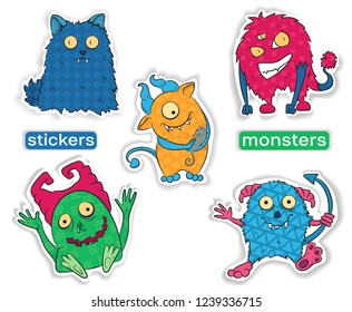 Set of cartoon cute colored monsters character.