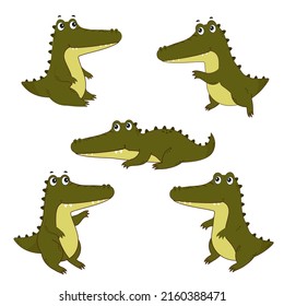 Set of cartoon cute crocodiles.Crocodile icons on white background.Vector illustration for design and print